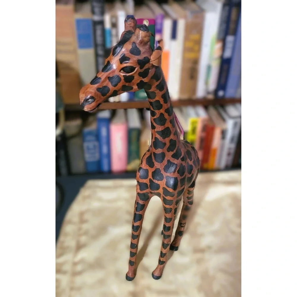 Handcrafted Leather Giraffe Figurine Realistic Safari Animal Decor